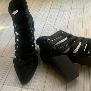 Black snake skin ankle bootie